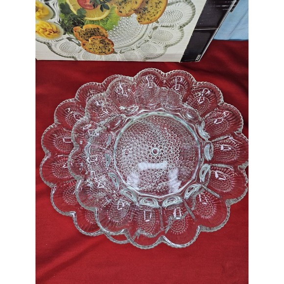 Deviled Egg Relish Platter Set Round Serving Tray 11" Hobnail VTG Indiana Glass - Picture 4 of 15